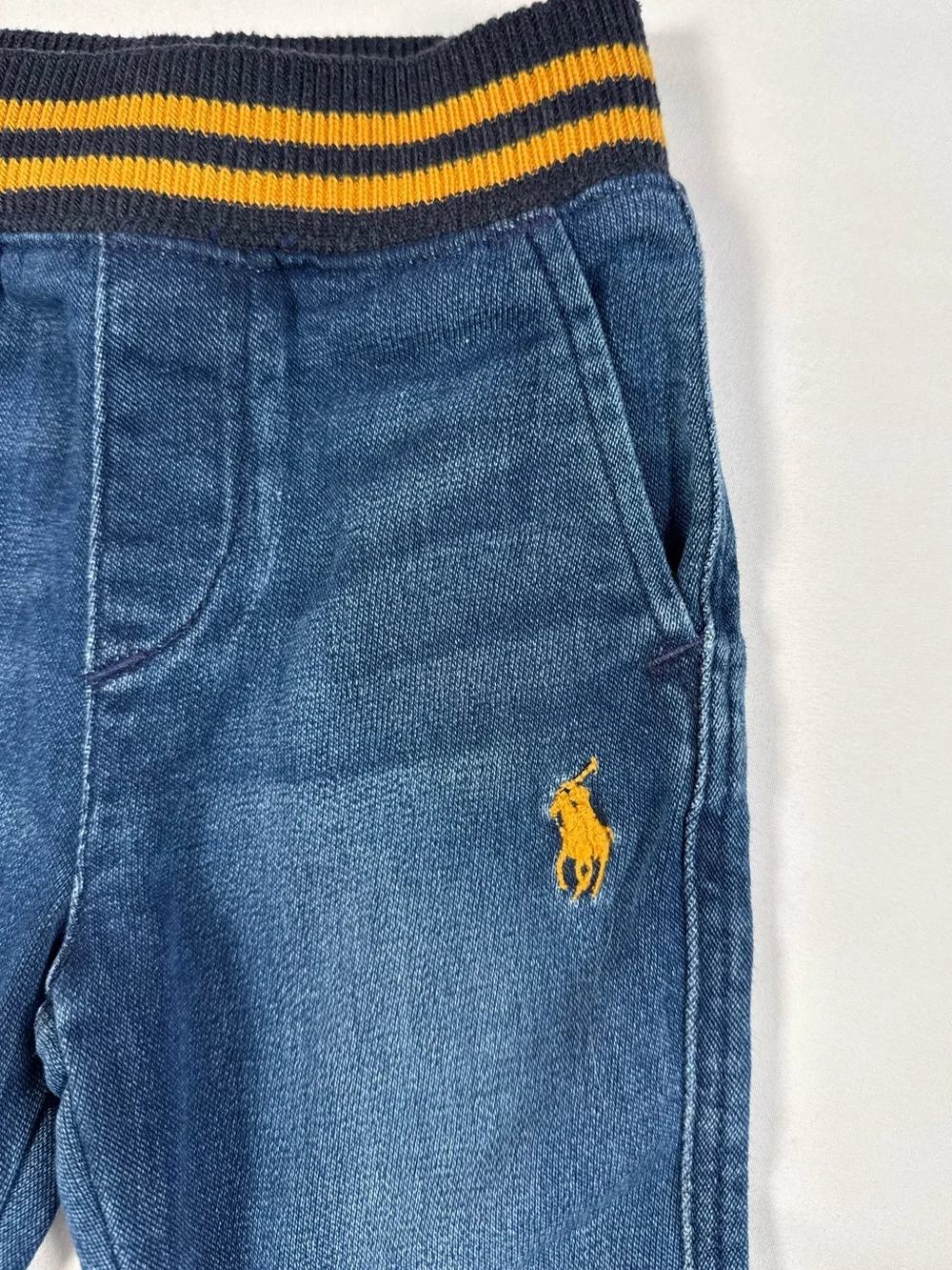 RALPH LAUREN Baby Boy Stretch Denim Jogger Pant 9M Preppy Varsity Pull On Jeans